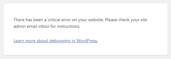 wordpress update critical error message